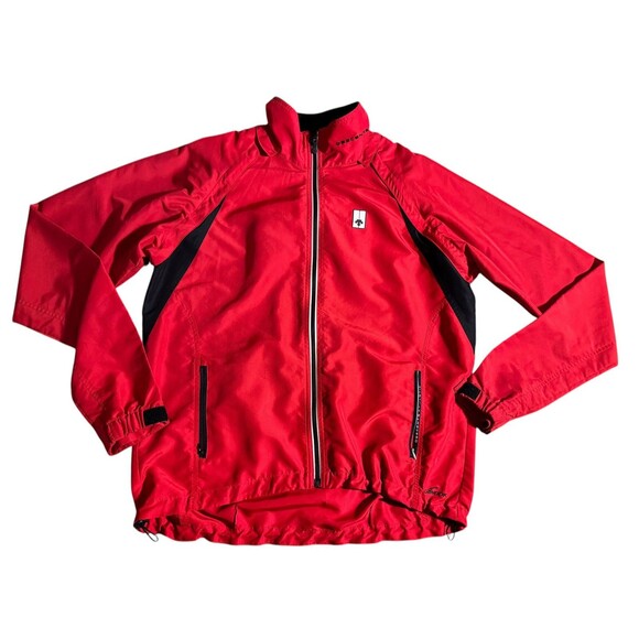 Descente Cycling Jacket Red Black Mesh Convertible Sleeves Mens L Pockets - Picture 11 of 12
